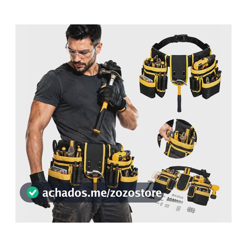 Cinto Bolsa De Ferramentas Profissional Ajustável 26 Bolsos Amarelo