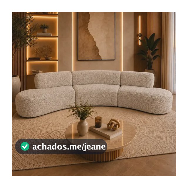 Sofa Curvo Virginia 3 Modulos Boucle Moscow Design Orgânico Capuccino Bouclê Moscow