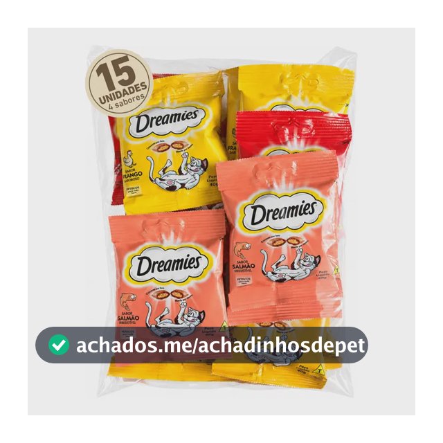 Petisco Dreamies Para Gatos Pacote Com 15 Sache Misto 600g Carne, Frango, Salmão E Queijo