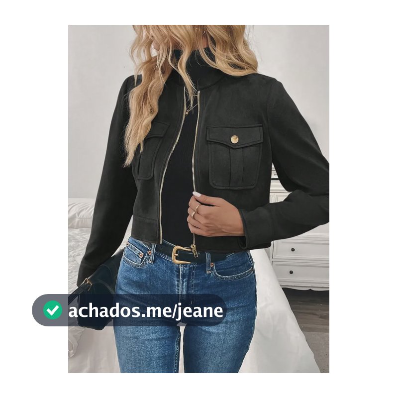 Jaqueta Suede Cropped Feminina Camurça Sintética Balada Moda Preto S Liso
