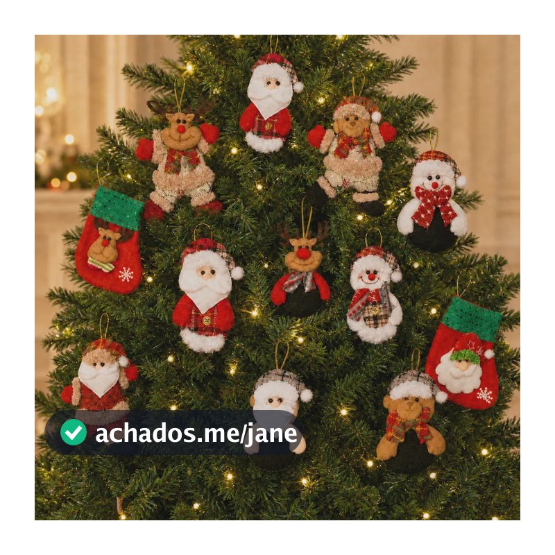 Kit 12 Bonecos Natalinos Enfeites Pendentes Papai Noel Urso Meia Decoração Árvore De Natal
