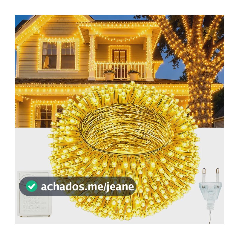 Cordão De Luz Natal Fio Fada Led 30m 8 Modos Decoração Novo Branco Quente 127v