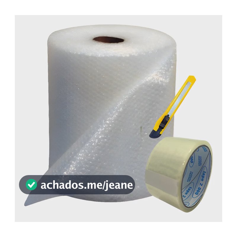 Plastico Bolha - Bobina 40 Cm X 20 Metros + Fita + Estilete Transparente