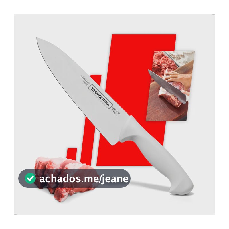Faca Carne 8  Chef Cabo Branco Tramontina Premium Açougueiro Branco