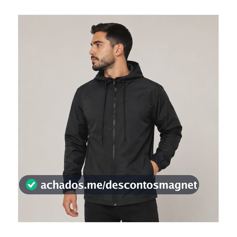 Jaqueta Corta Vento Unissex Liso Esportivo Bolsos E Capuz Preto Gg