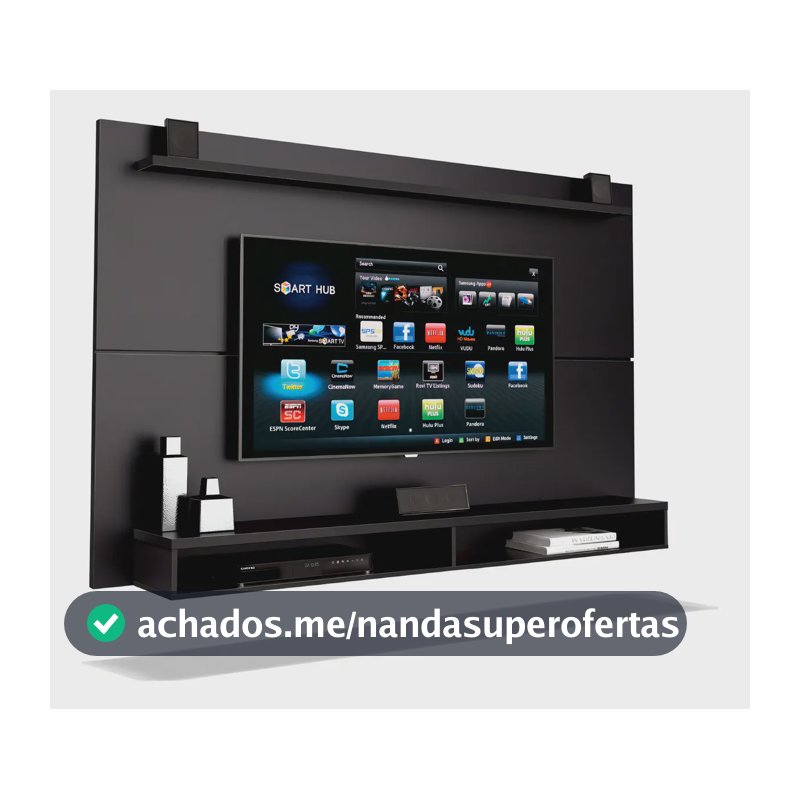 Painel EDN Móveis Max Para TV Até 65" Preto 180cm com Prateleira