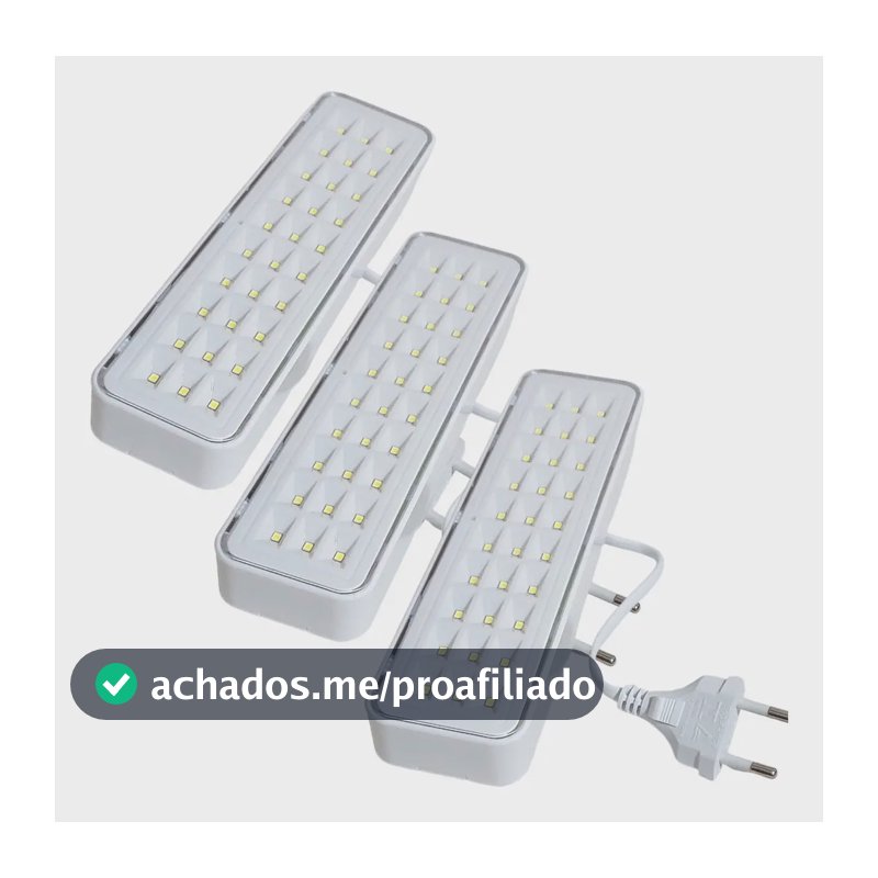 3 Luminárias Emergência Elgin Recarregável Lampada 30 Leds