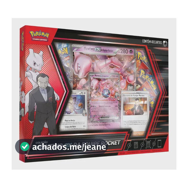 Box Pokémon TCG Mewtwo ex da Equipe Rocket com 40 Cartas e 6 Boosters