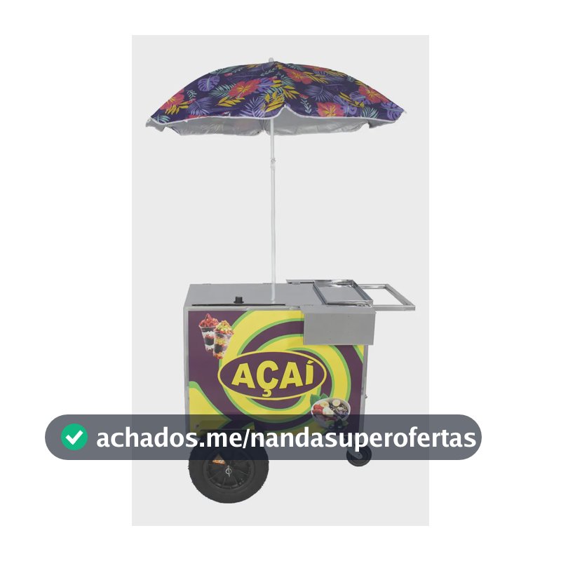 R2 965 Carrinho Para Açaí Inox C/ Adesivo E Rodas E Guarda Sol