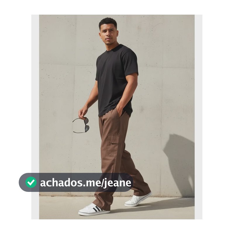 Calça Sarja Cargo Streetwear Skate Casual Urbano Camuflada Marrom-escuro G1