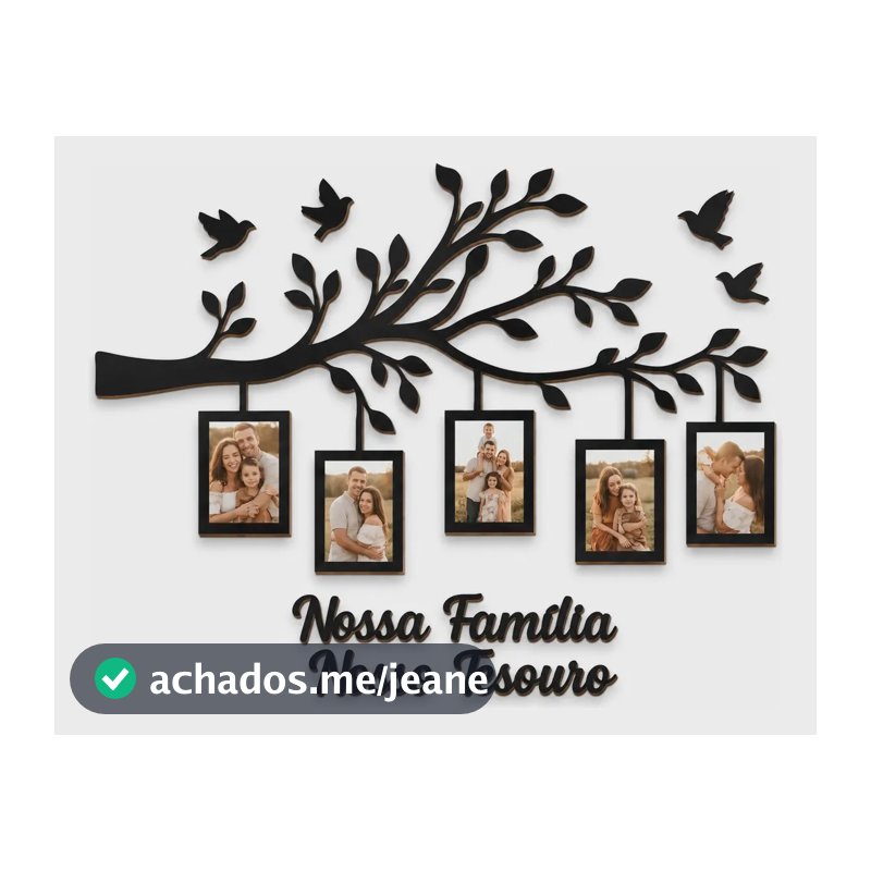 Porta Retrato Árvore Família 5 Fotos 10x15 Mdf Preto Preto Árvore Família
