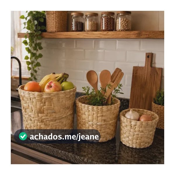 Kit 3 Vasos Cachepot Taboa Natural P, M E G Decorativo Natural