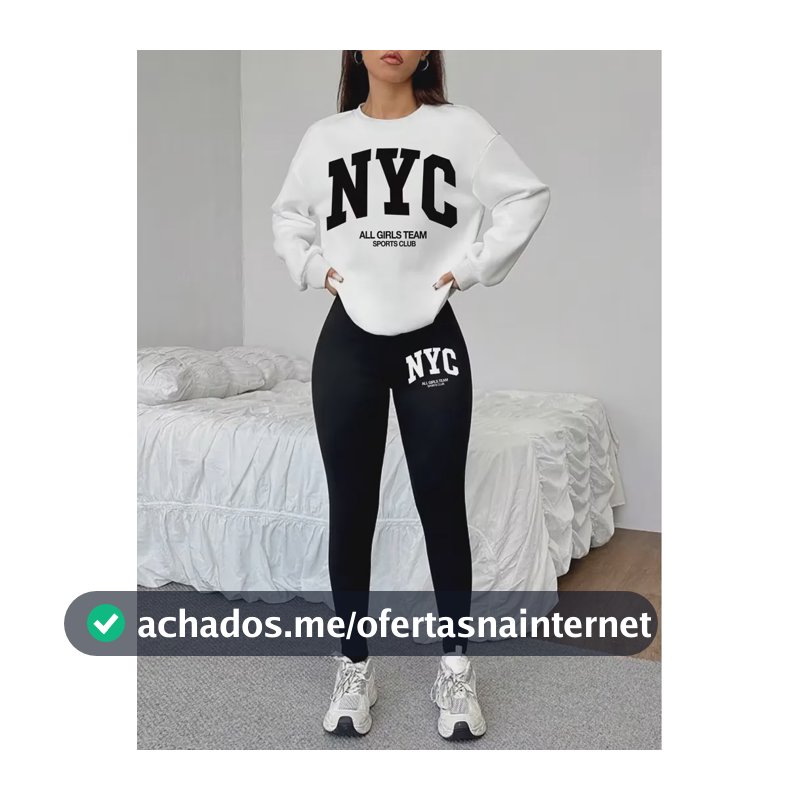 Conjunto Feminino Calça Legging+moletom Careca New York Branco G