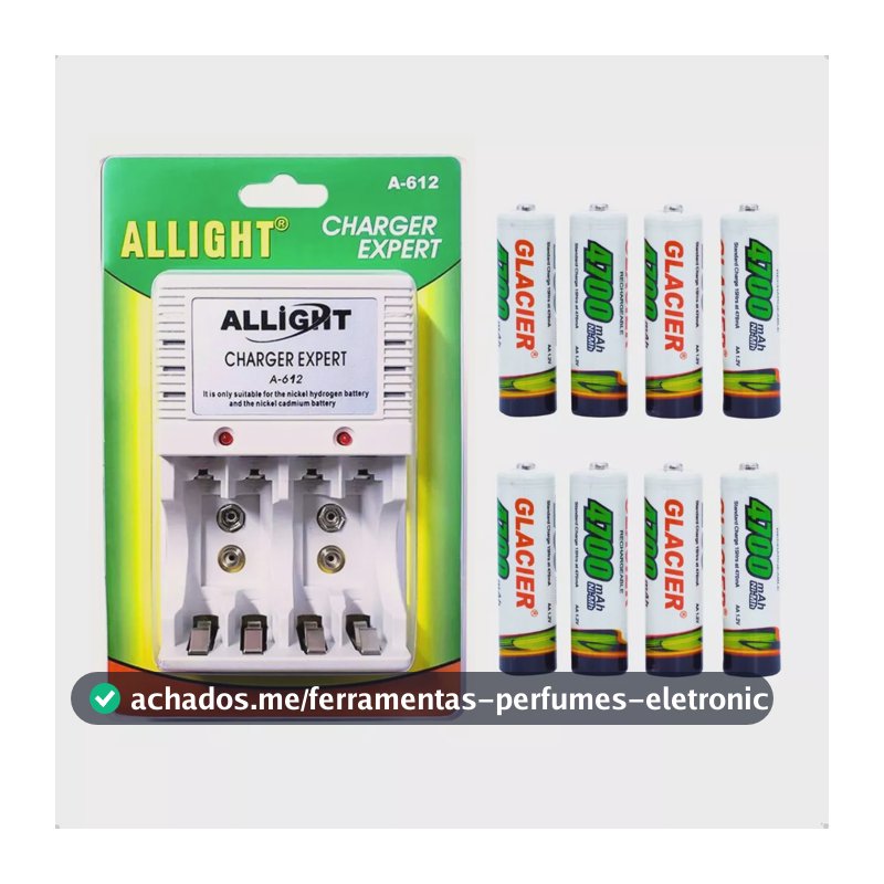 Kit 8 Pilhas Recarregáveis + Carregador Rápido Bivolt Aa/aaa