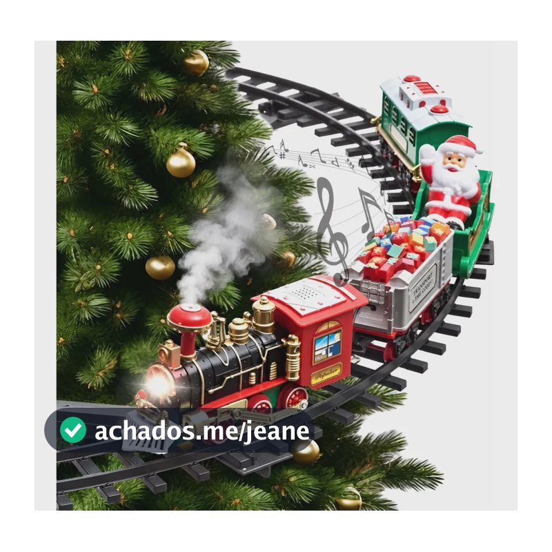 Trem Elétrico P/ Árvore Natal 90cm Som Luz E Fumaça Jn931 Vermelho Papai Noel