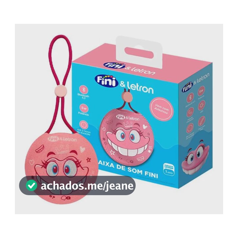 Caixa De Som Portatil Fini C/ Adesivo Letron Rosa-chiclete