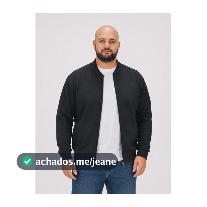 Blusa Bomber Moletom Masculino Plus Size Algodão Ziper G2 Preto