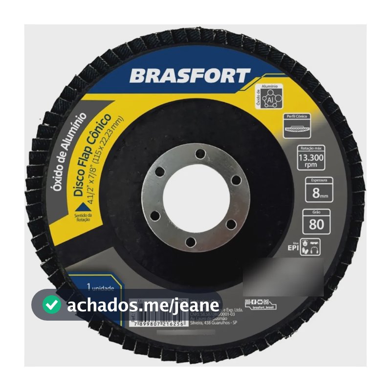 Disco Flap Brasfort 4.1/2'' 80g Conico Oxido Aluminio 9107 -