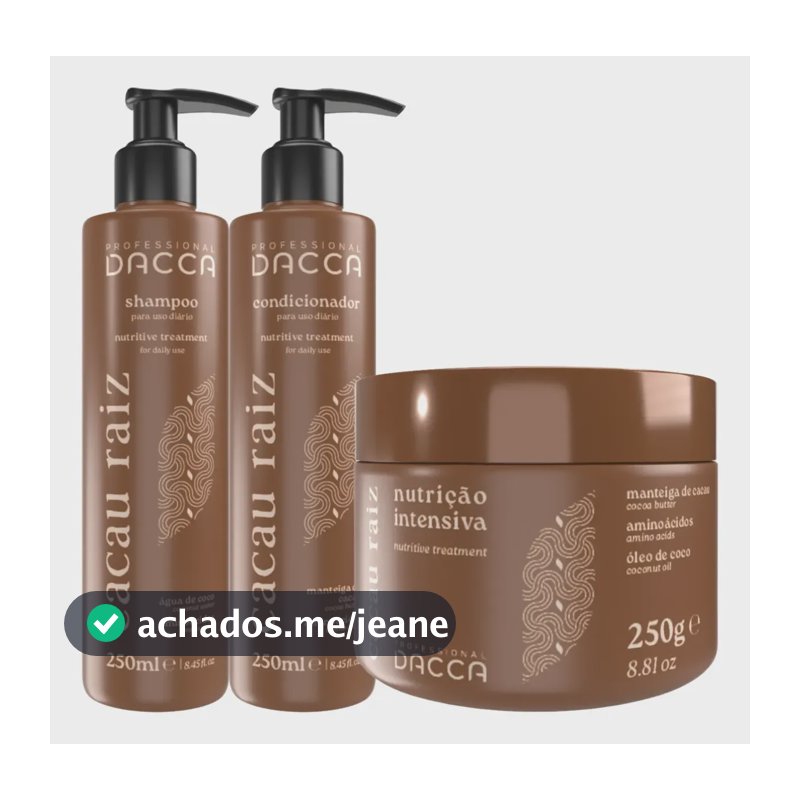Cacau Raiz Shampoo Condicionador Nutrição Dacca Profissional