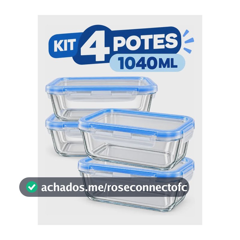 Kit 4 Potes Vidro 1040ml Hermético Marmita Forno Refratário Branco