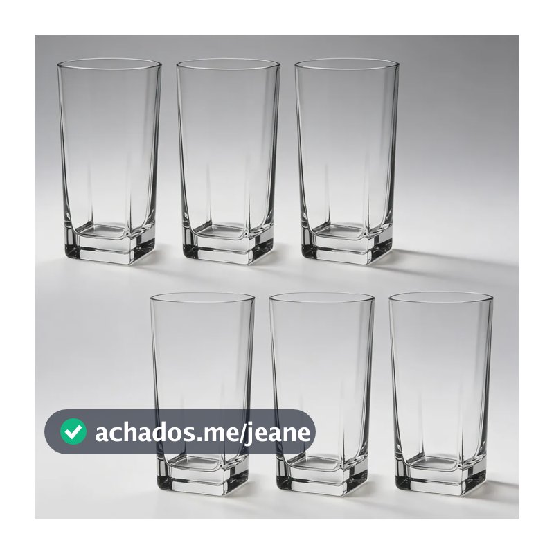 Jogo De 6 Copos Altos De Vidro 250ml Quadrado Design Moderno Incolor