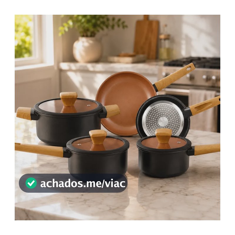 Jogo De Panelas Cerâmica Antiaderente Gourmet Indução 5pç Preto