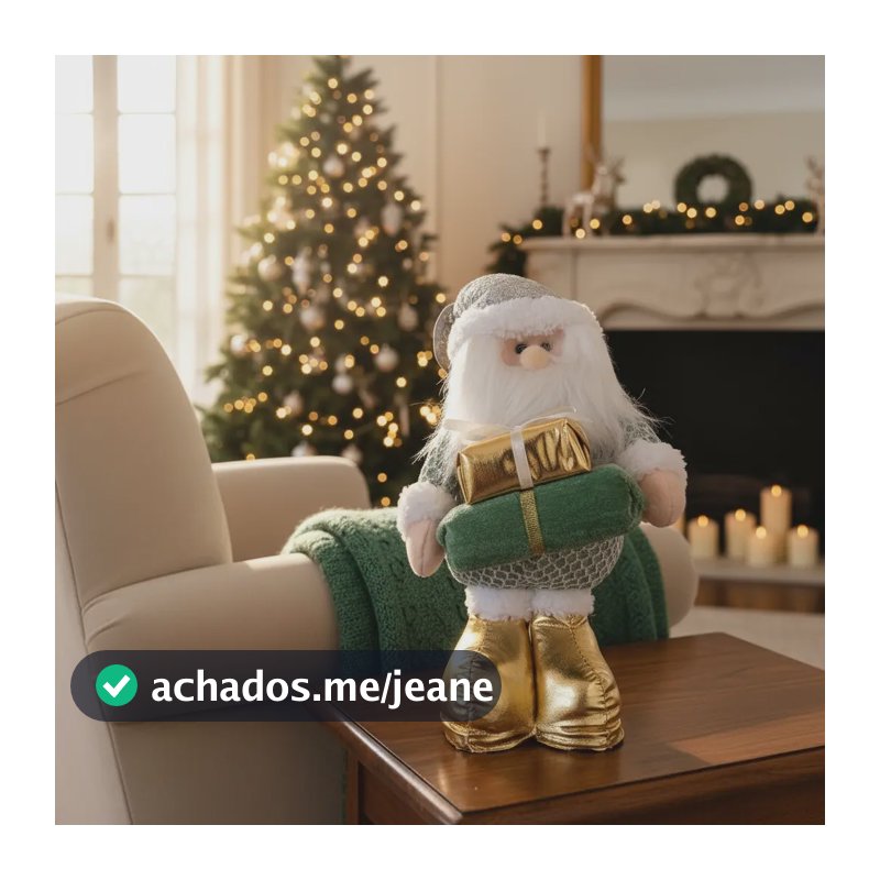Papai Noel Em Pé Presente Verde E Dourado Natal Sala 30cm Verde E Prata 0