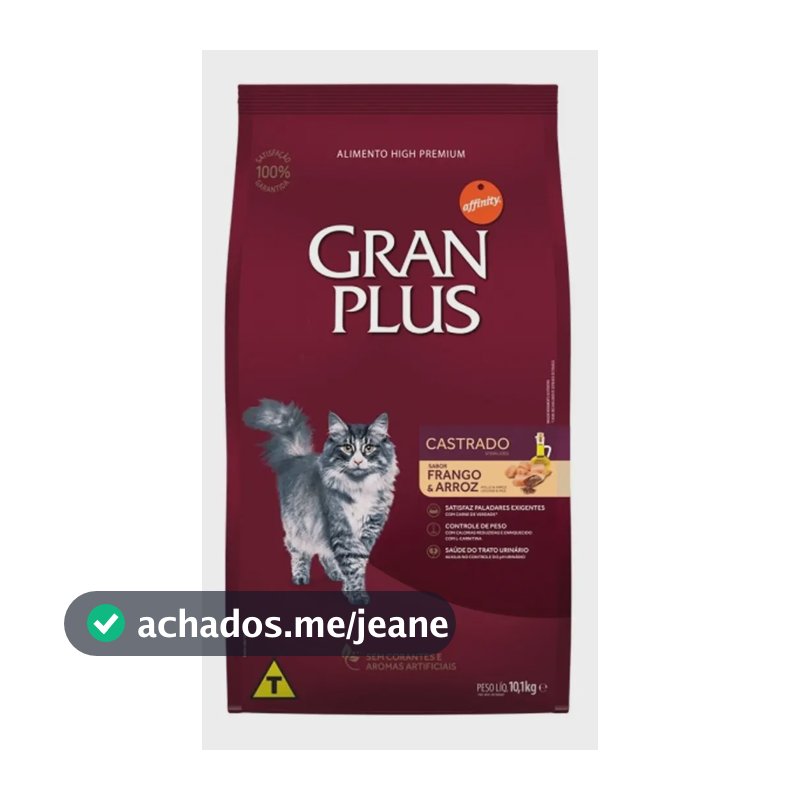 Ração Gran Plus Menu Seco Gato Adulto Castrado Frango Arroz 10.1kg