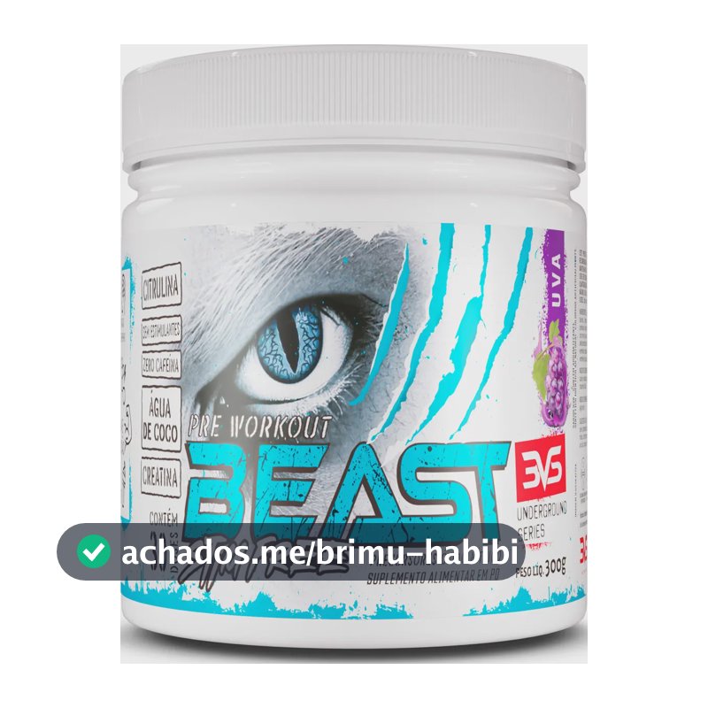 Pré Treino Sem Cafeína Beast 300g - Sabor Uva - Fórmula Exclusiva Com Citrulina, Beta Alanina, Creatina, Água De Coco, Arginina, Taurina E Tirosina