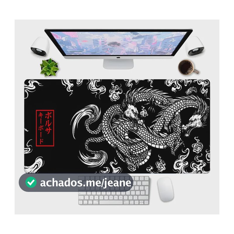 Mouse Pad Dragão Negro 70x30cm Chinês Japonês Premium Grande Dragão Oriental 70x30 | 1856 Dragaooriental
