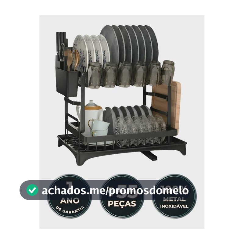 Escorredor De Louça Dois Andares Organizador Cozinha Dreno Preto