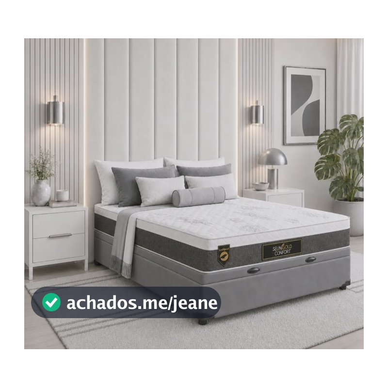 Cama Box Baú Casal Colchão Molas Ensacadas Masterpocket 138 Cinza