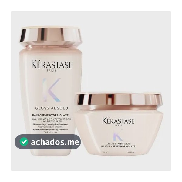 Gloss Absolu Bain Crème Shampoo Hydra Glaze 250ml + Masque Crème Hydra Glaze Máscara 200ml Kit Kérastase