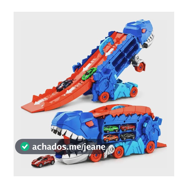 Caminhão Dinossauro Pista Corrida Carrinho Maleta Transporte Azul