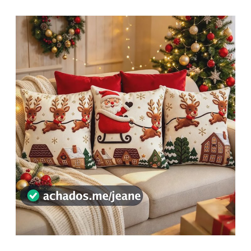Kit 5 Capa De Almofadas Natalinas Decorativa Para Sofá Sala 04 Natal
