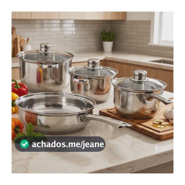 Jogo De Panelas Inox 7 Peças Tampa Vidro 4 Panelas Prateado
