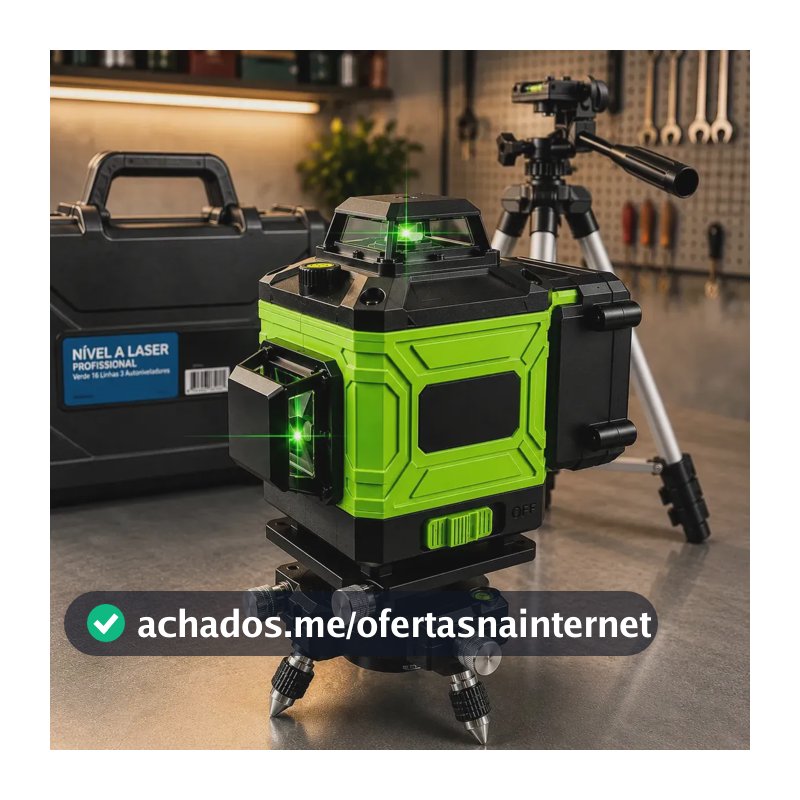 Nível Laser JOYECOMM 12 Linhas Verde 3D Autonivelante, com 2 Baterias e Tripé