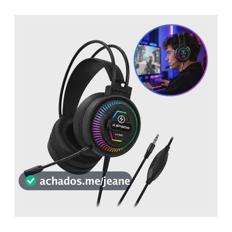 Fone De Ouvido Gamer Rgb Kapbom Ka-9850 Com Microfone 40mm Preto