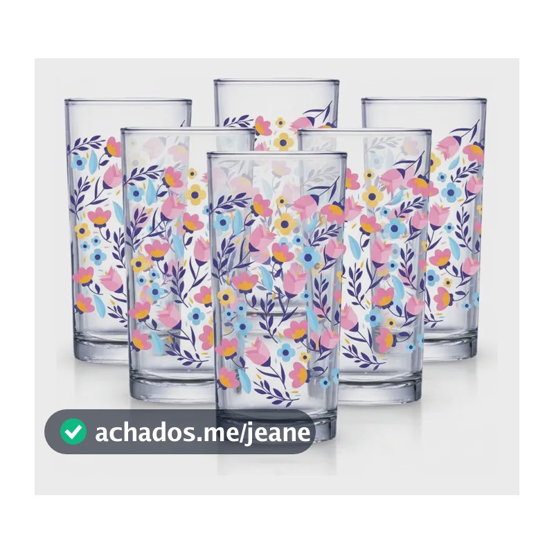 Kit Copo Vidro Ruvolo Long Drink Flores 255ml 6 Peças