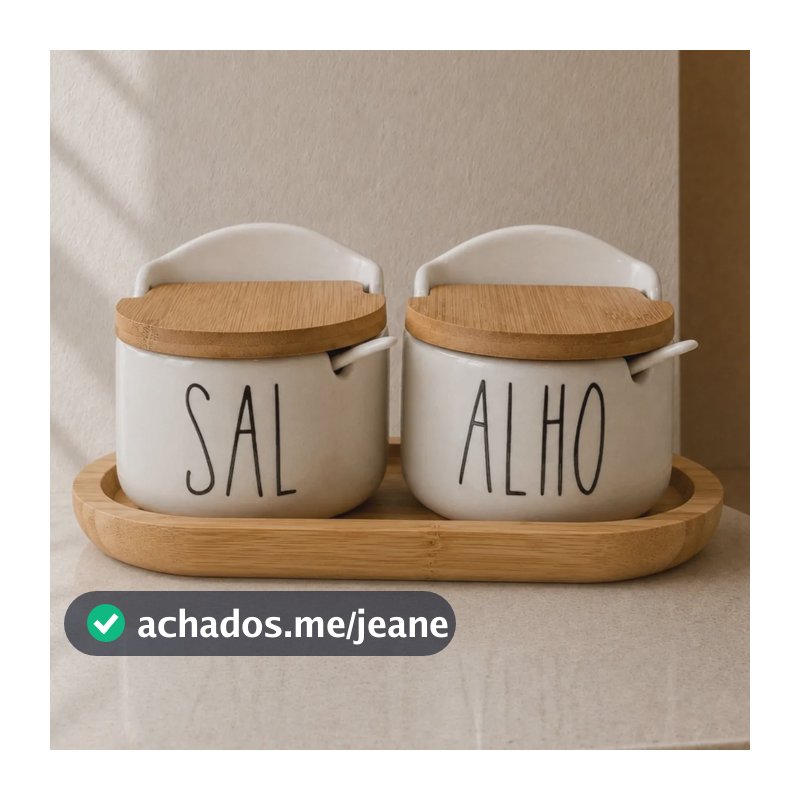Kit Saleiro E Porta Alho Porcelana Tampa De Bambu 10,5cm