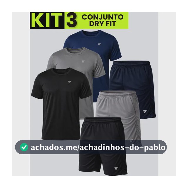 Kit Com 3 Conjuntos Academia Masculino Dry Fit Shorts+camisa