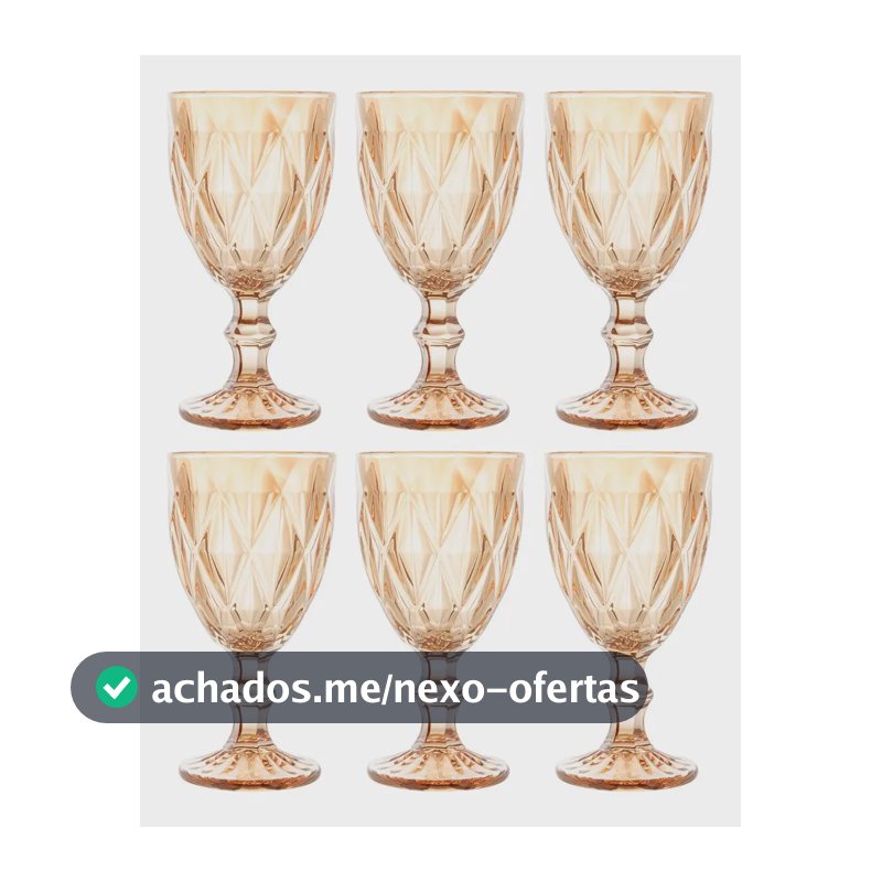 Conjunto 6 Taças Água Diamond De Vidro Âmbar 325ml - Lyor Amarelo