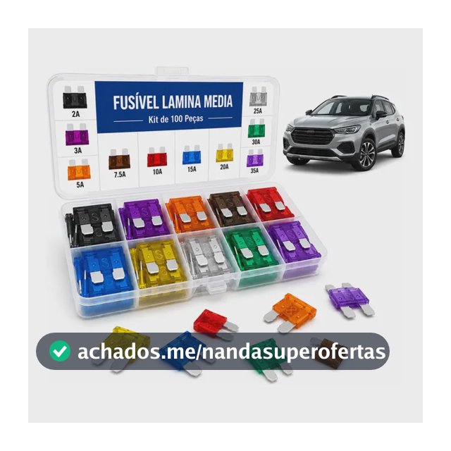 Kit Fusível Automotivo Lâmina Média 100 Peças 2a A 35a Carro 1v