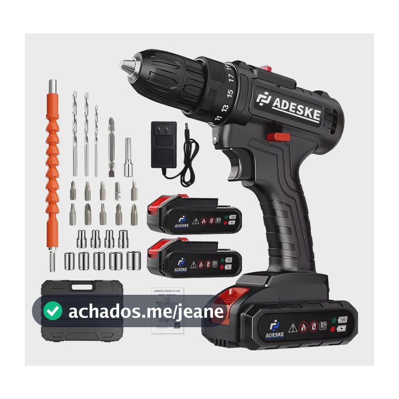 Furadeira Parafusadeira Adeske DZ-HT01 Sem Fio, com 2 Baterias e Mandril de 3/8" (10mm)