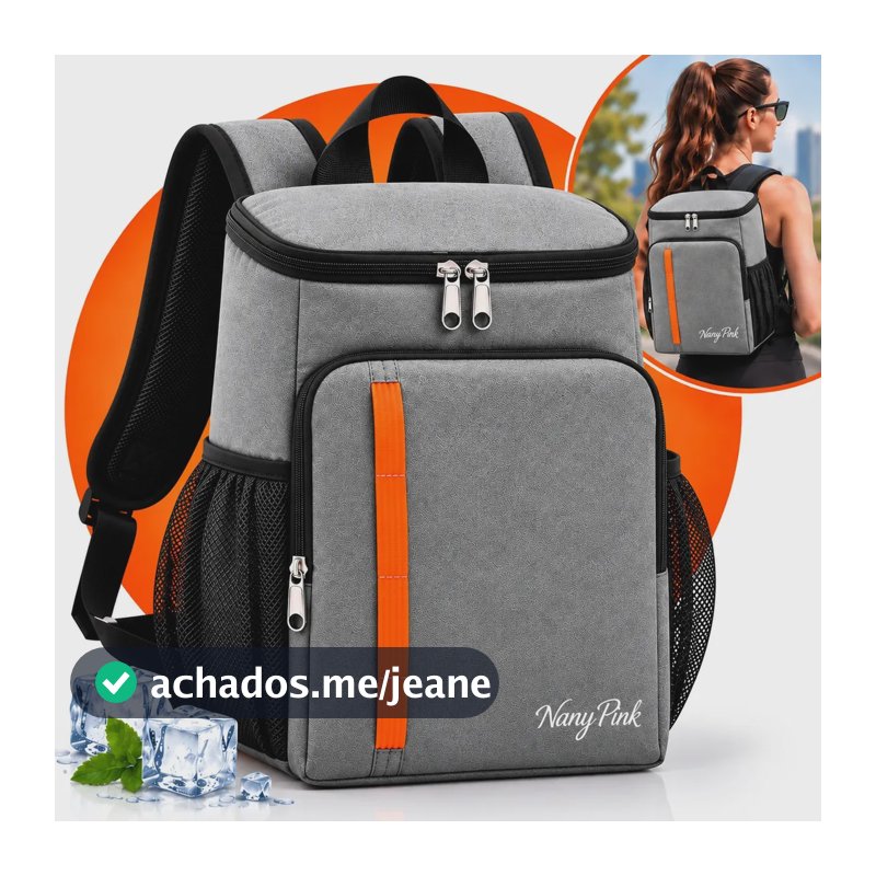 Mochila Térmica Isotérmica Grande Bolsa Cooler Impermeável Lancheira Marmita Praia Viagem Trabalho Bebidas Alimentos Até 18 Latas Cor Cinza - Nany Pink