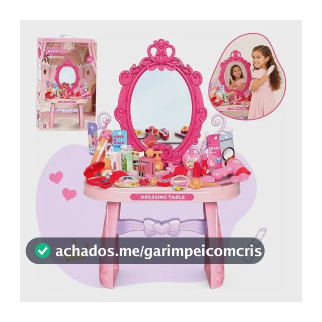 Penteadeira Infantil Princesa Completa Espelho Real Acessórios Brinquedo Menina Faz De Conta Criatividade Coordenação Motora Plástico Resistente 46 Peças Kizumba Cor Rosa