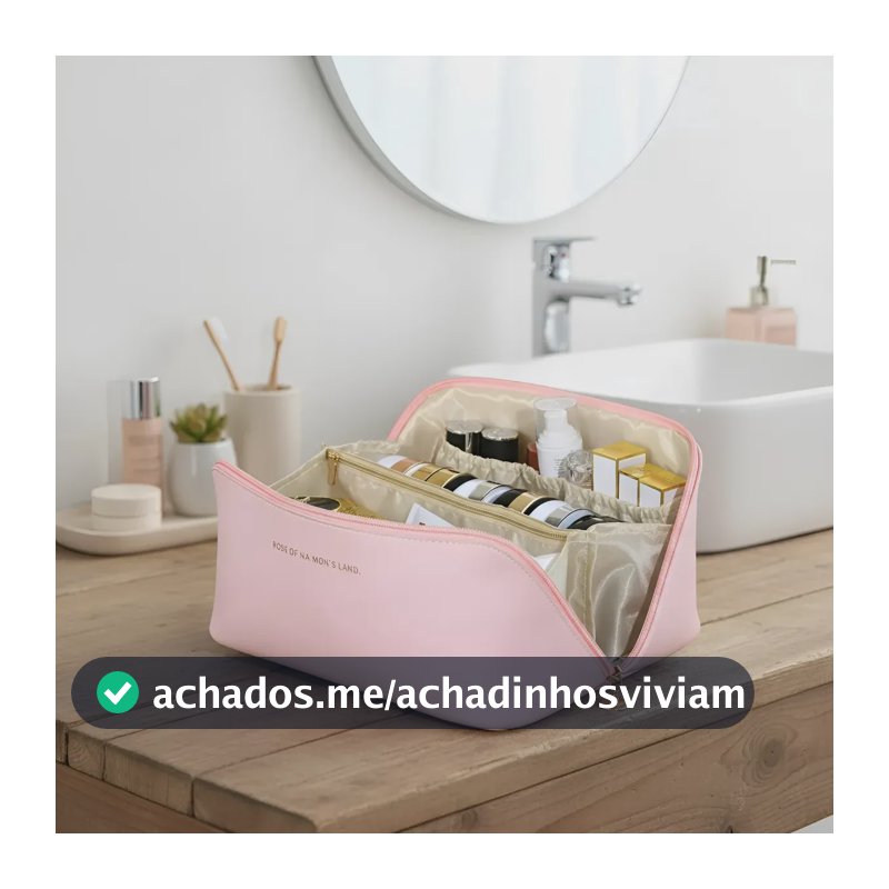 Bolsa Necessaire Porta Maquiagem Higiene Organizador Viagem Trabalho Faculdade Academia Unissex Feminino Moda Blogueira Marca Lemon Shark Cor Rosa
