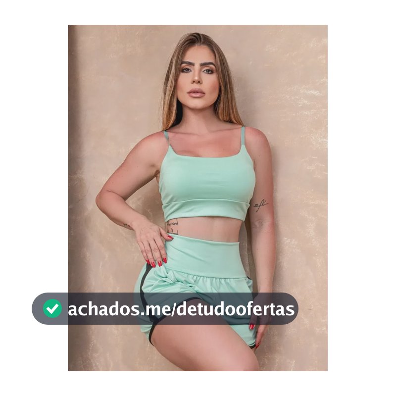 Conjunto Academia Feminino Top Bojo Short Cós Alto Bolsos Verde-claro G