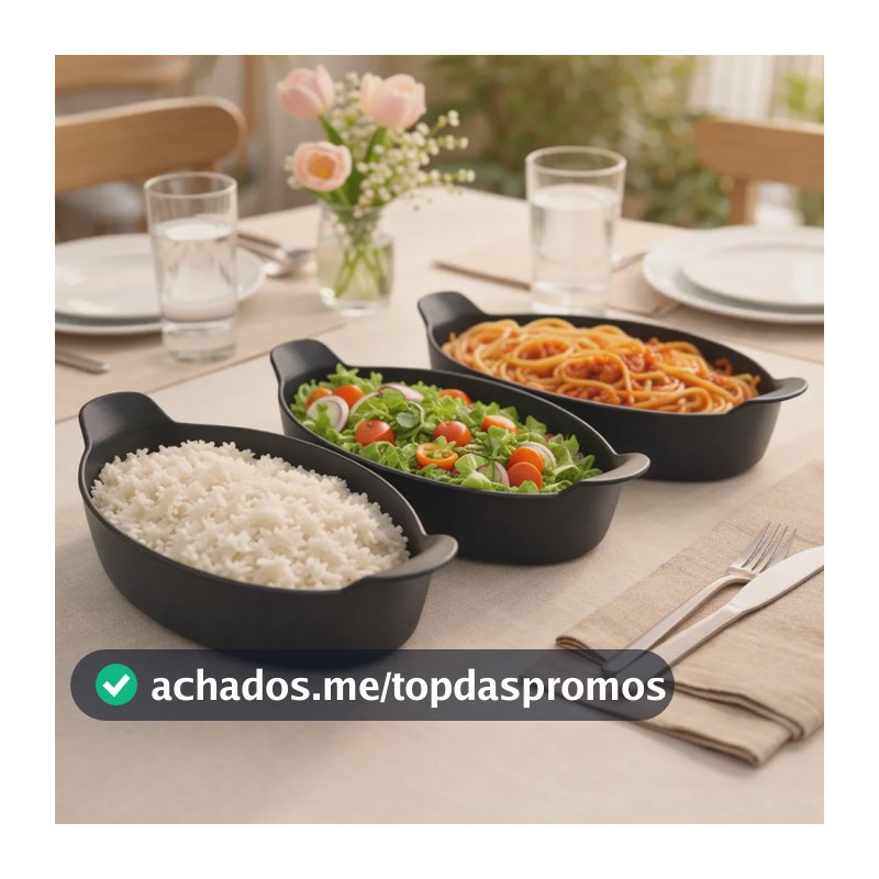 Kit Com 05 Travessas Canoa Plástico Preto 24cm, Petisco Preto