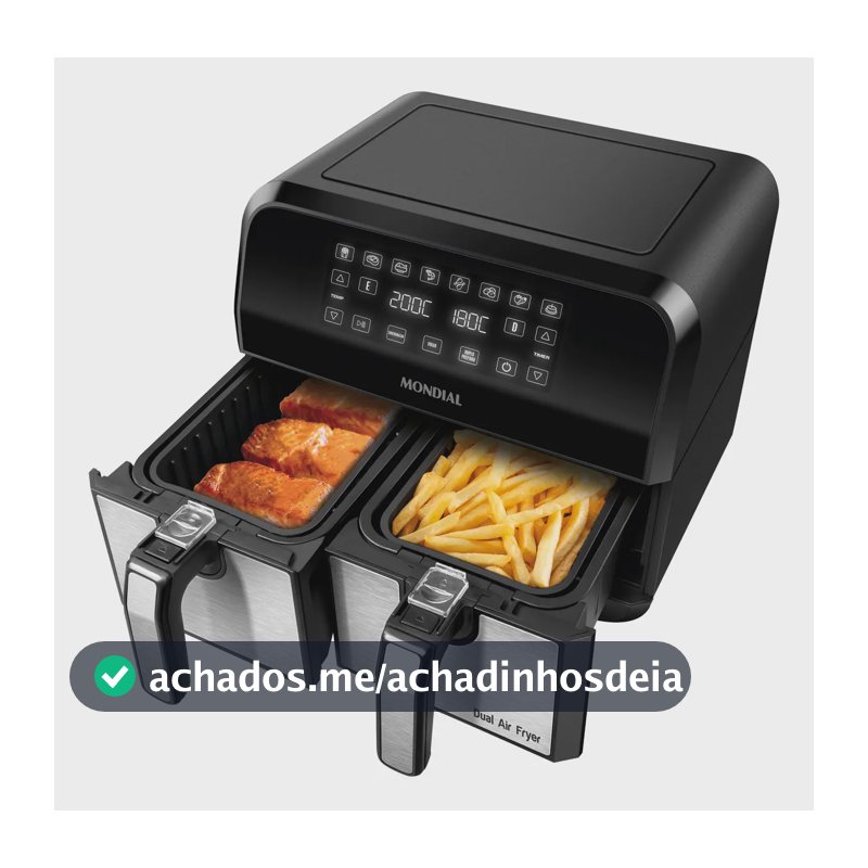 Fritadeira Air Fryer Dual Duplo Cesto 8L Mondial 2200W - AFD-01-BI